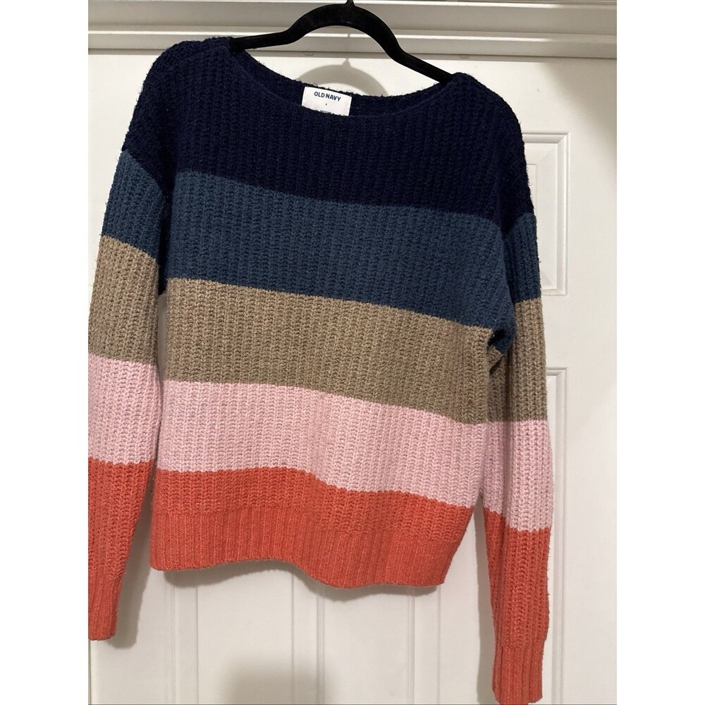 Old Navy Color Block Boat Neck Striped Sweater S Y2K Coastal Nautical Casual